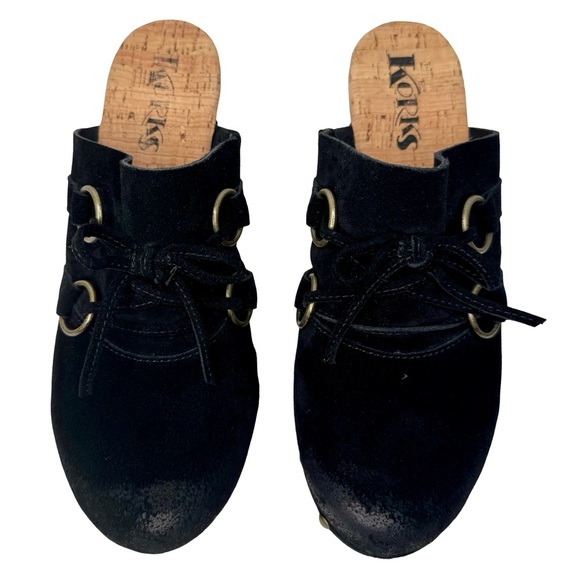 KORKS Woodley Black Suede Studded Clogs Mules with Wooden Heel Size 8M - Picture 13 of 13
